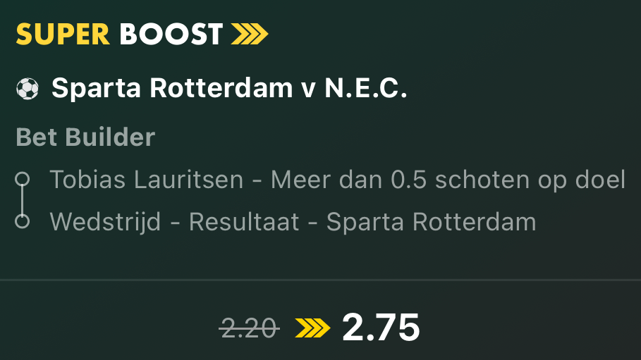 Sparta wint Bet van de Week (35) met een schot op doel van Tobias Lauritsen